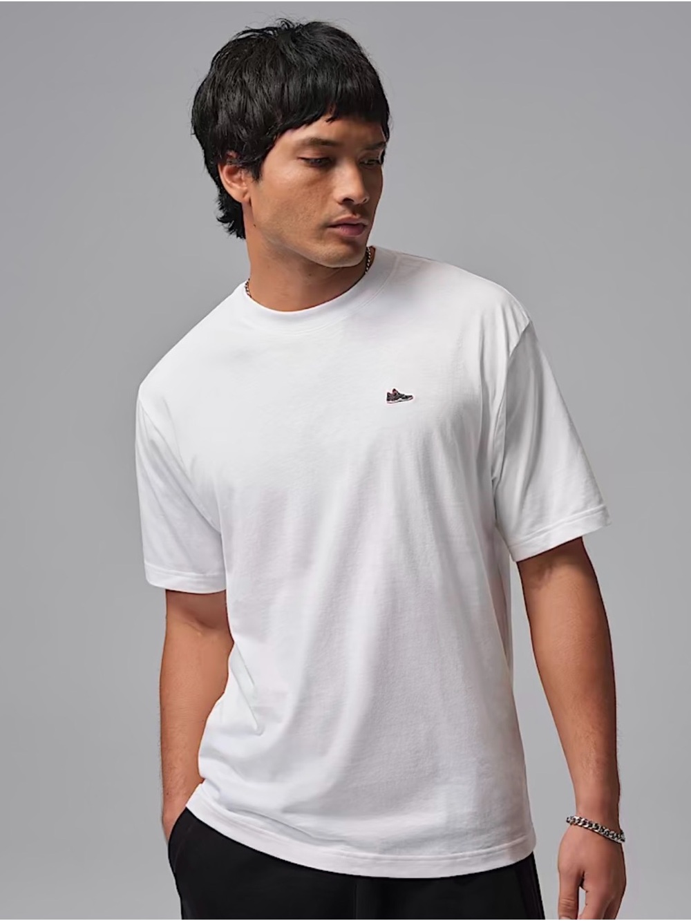 Nike White Crew Neck Tee with Small Sneaker Patch On Pocket
